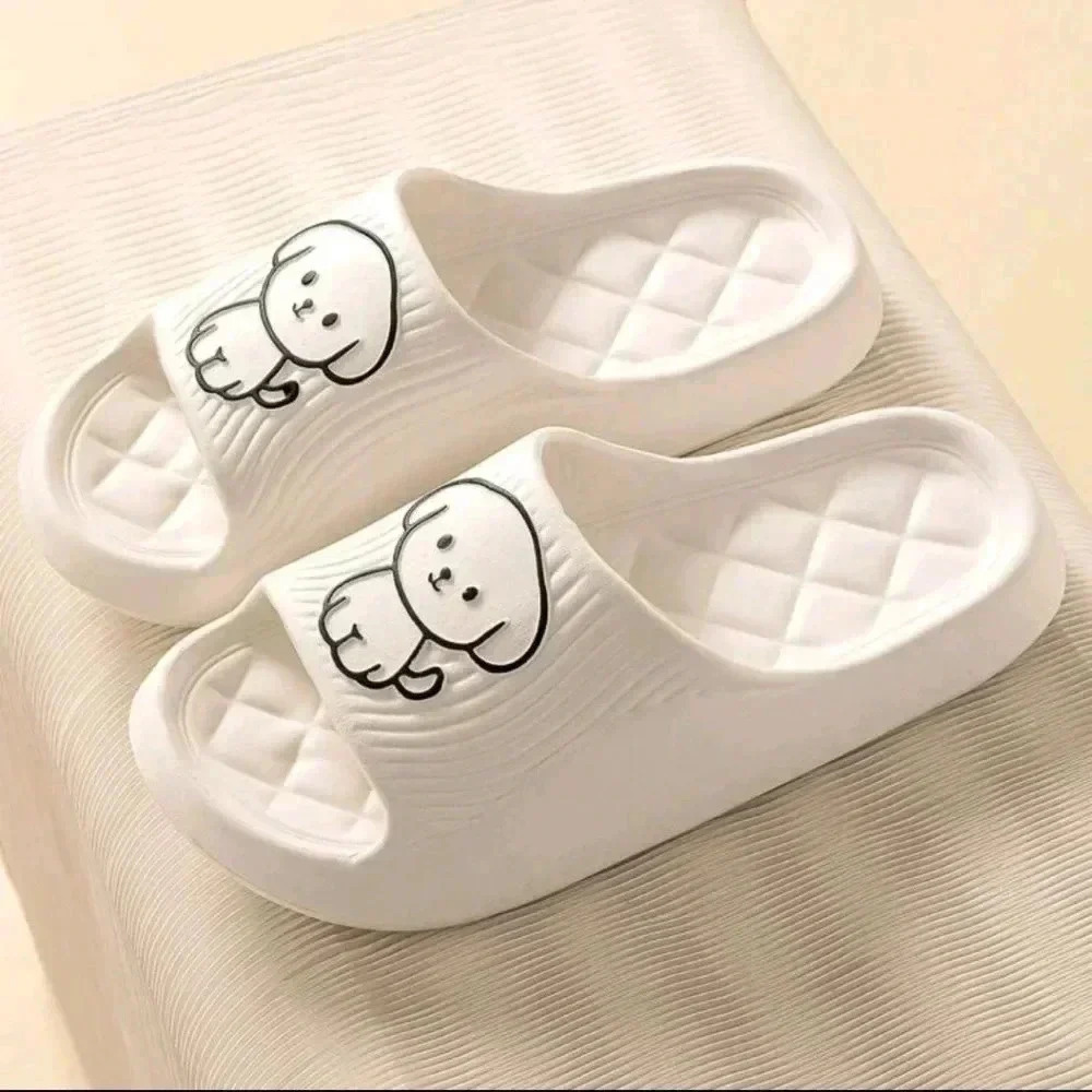 White black dog print women's cushion slippers comfy slip-ons cute girls 7 7.5
